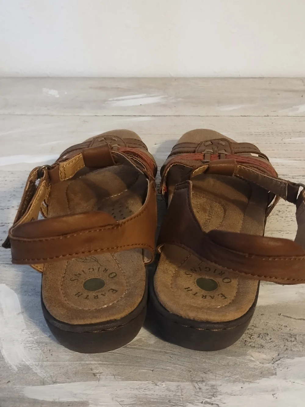 Earth Origins weiltek system Women Brown Leather Strappy Comfort Sandals Size8.5